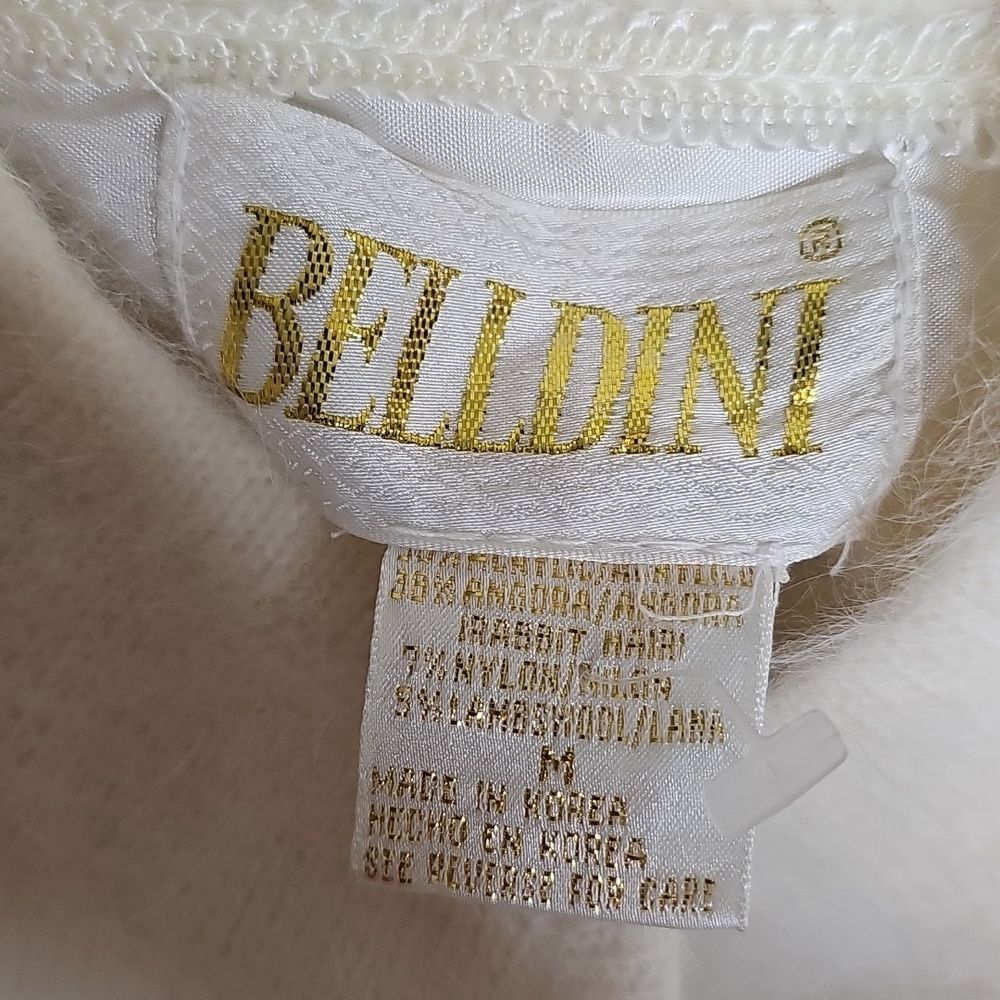 True Vintage 80s Angora Cream Sweater Cardigan 3D Floral, Pearl Gold Buttons - Picture 9 of 12